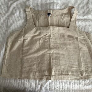 Old Navy Cropped Linen Blend Square Neck Top Beige Size XL NWT